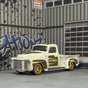 Custom Hot Wheels &#39;52 Chevy Truck: White, Green & Gold Diecast