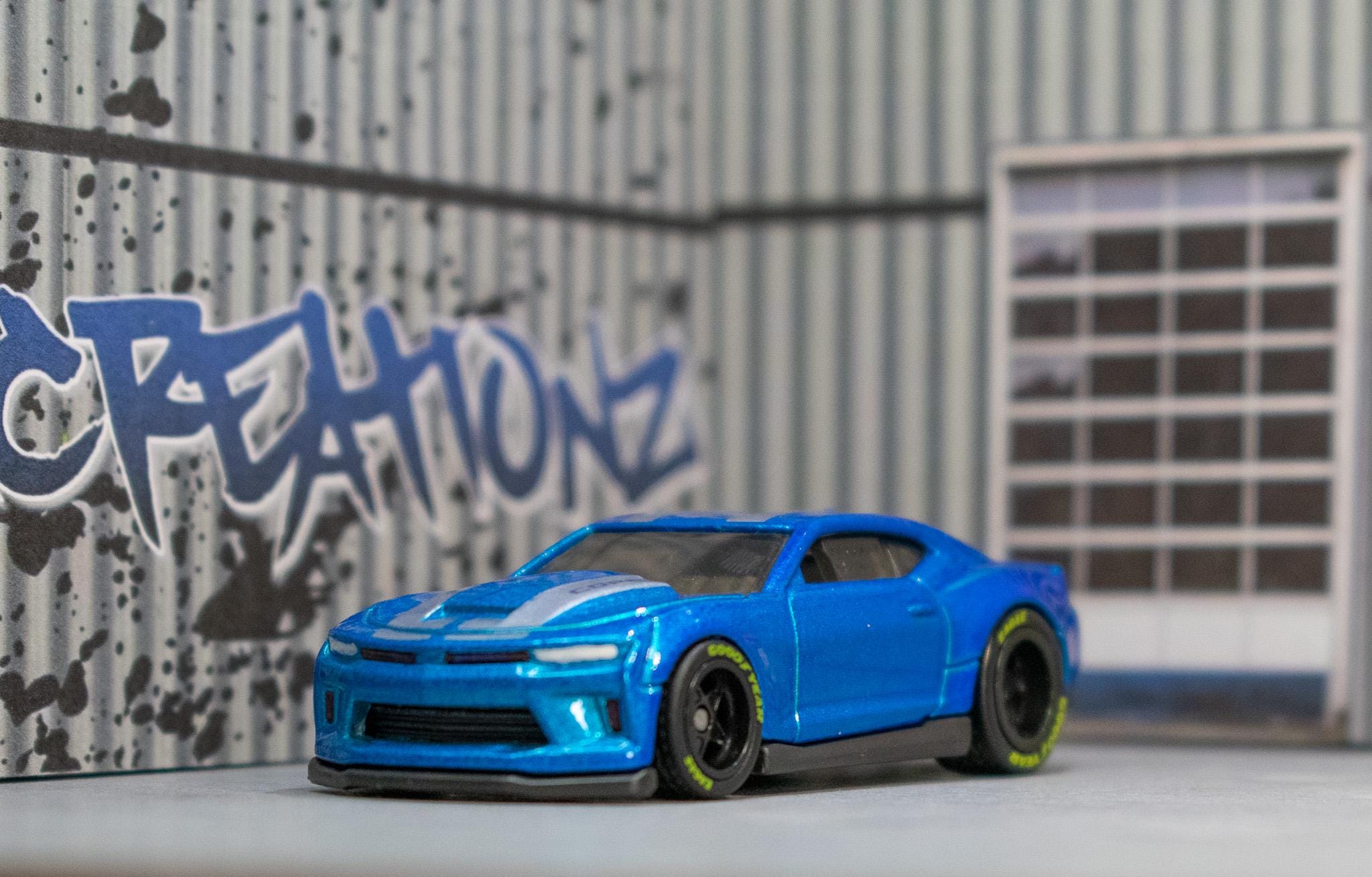Custom Hot Wheels Chevy COPO Camaro - Blue Streak Diecast Drag Car