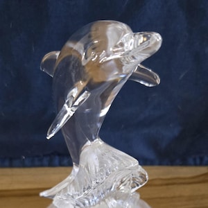 Vintage Lead Crystal D&#39;Arques DOLPHIN in the Waves Figurine Statue Glass Frosted Vintage 1999