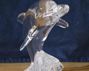 Vintage Lead Crystal D'Arques DOLPHIN in the Waves Figurine Statue Glass Frosted Vintage 1999