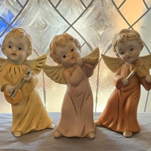Vintage Homco Cherub Angels #5400 Musical Instruments Horn Lute Violin 6&quot; Figure