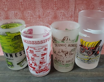 Set of 8 Vintage White Frosted Souvenir State Drinking Glass Tumblers Nigara