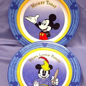 2 Vintage Disney Mickey Mouse Plates Brave Little Tailor Mickey Today 7.5&quot;