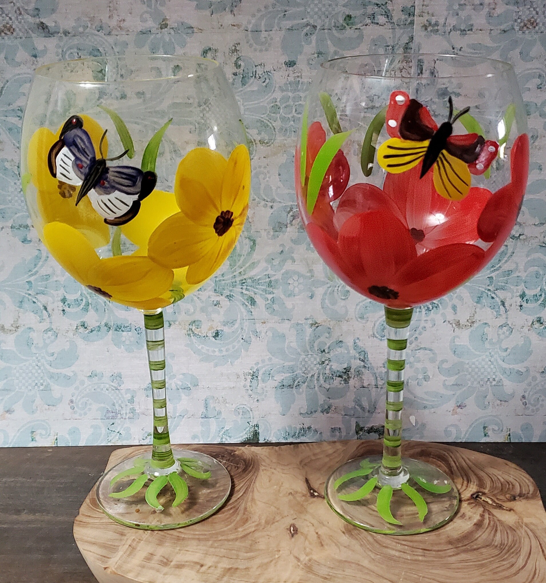 Mismatched Set of 8 1970s Butterfly Themed Drinking Glasses 