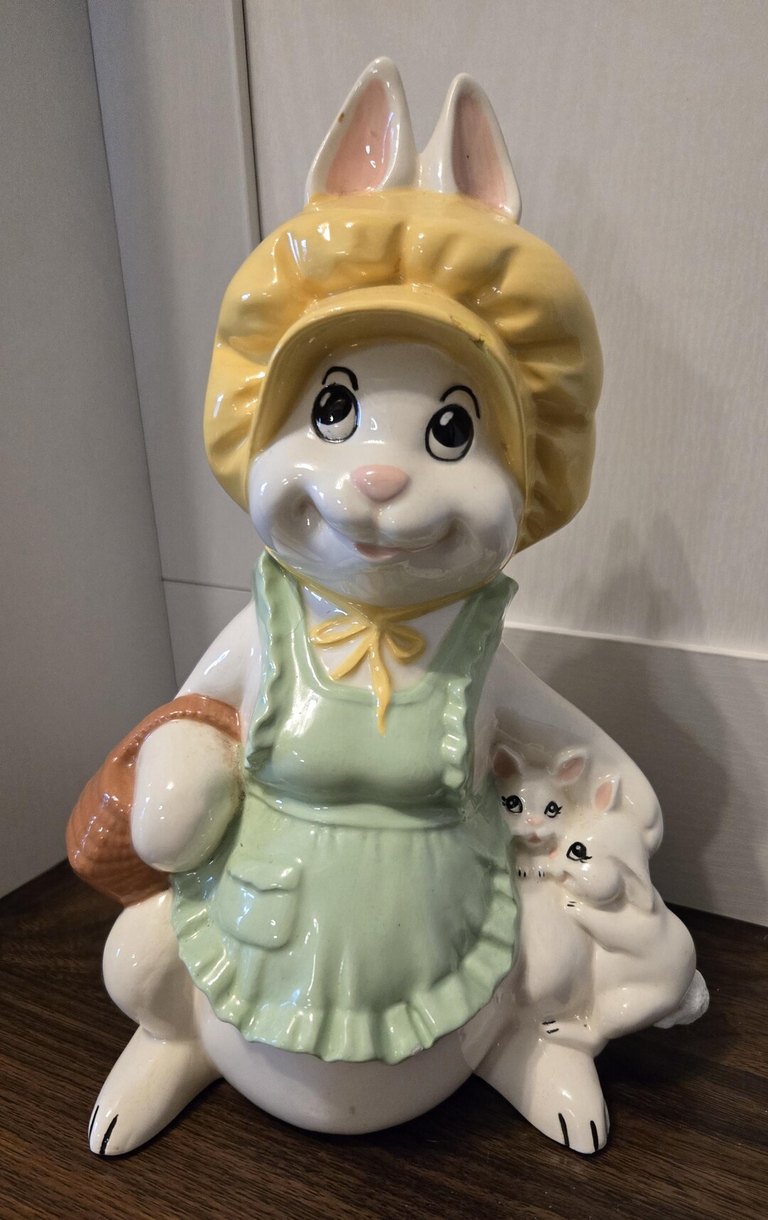 Mother Rabbit Figurine 3 Kids Green Apron Basket Byron Mold 1977 ...