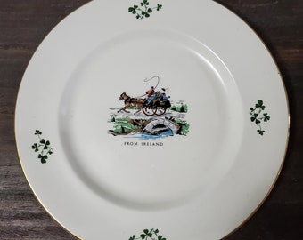 Vintage Carrigaline Pottery Cork Ireland Irish Plate Shamrocks Horse Carriage