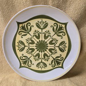 Royal China Ironstone Mid Century Yellow Green Print Serving Platter 11.5&quot; Plate