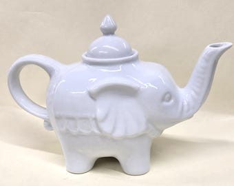 Vintage BIA Cordon Bleu White Ceramic Hindi Elephant 9" Tea Pot 28oz