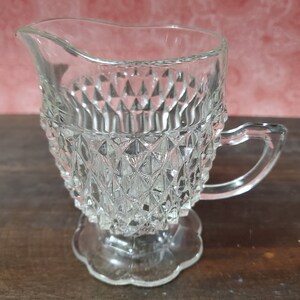 Vintage Indiana Glass Diamond Point Small Pitcher Creamer Mid Century 1960&#39;s