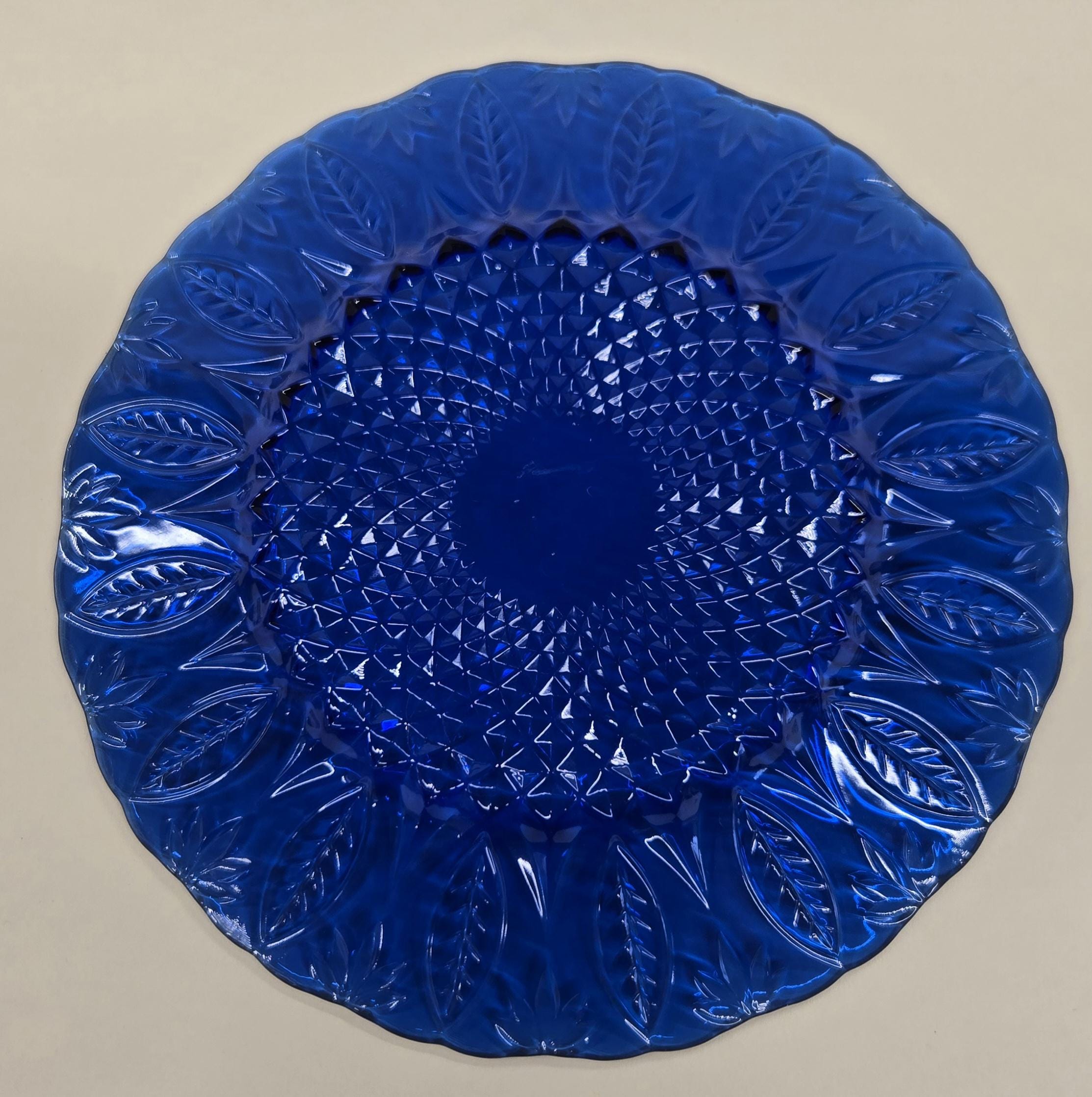 4 Vintage Avon Royal Sapphire Leaf Fan France Cobalt Blue Salad Plates ...