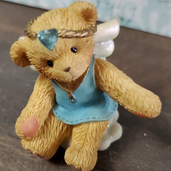 Miniature Cherished Teddy Angel on Cloud March Heart Birthstone Enesco Bear