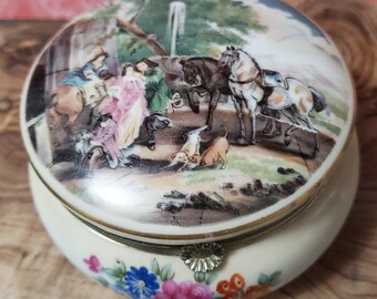 Antique R S Prussia Vanity Jewelry Trinket Box Hinged Horses Dogs