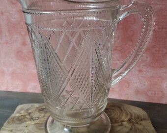 EAPG Antique Large Water Milk Pitcher McKee Bros Diamond Lattice Pattern Glass