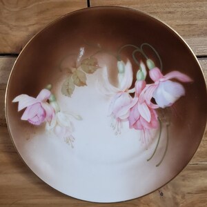 8" Vintage Porcelain Hand Painted Pink Fushia Floral Design Thuringia Germany