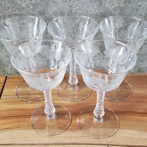 5 Vintage Champagne Tall Sherbet 3007-10 Rock Sharpe Crystal Glasses 6-1/8&quot;