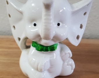 Elephant Ring Earring Jewelry Holder Vintage 1970s Ceramic Figurine 3.75" White