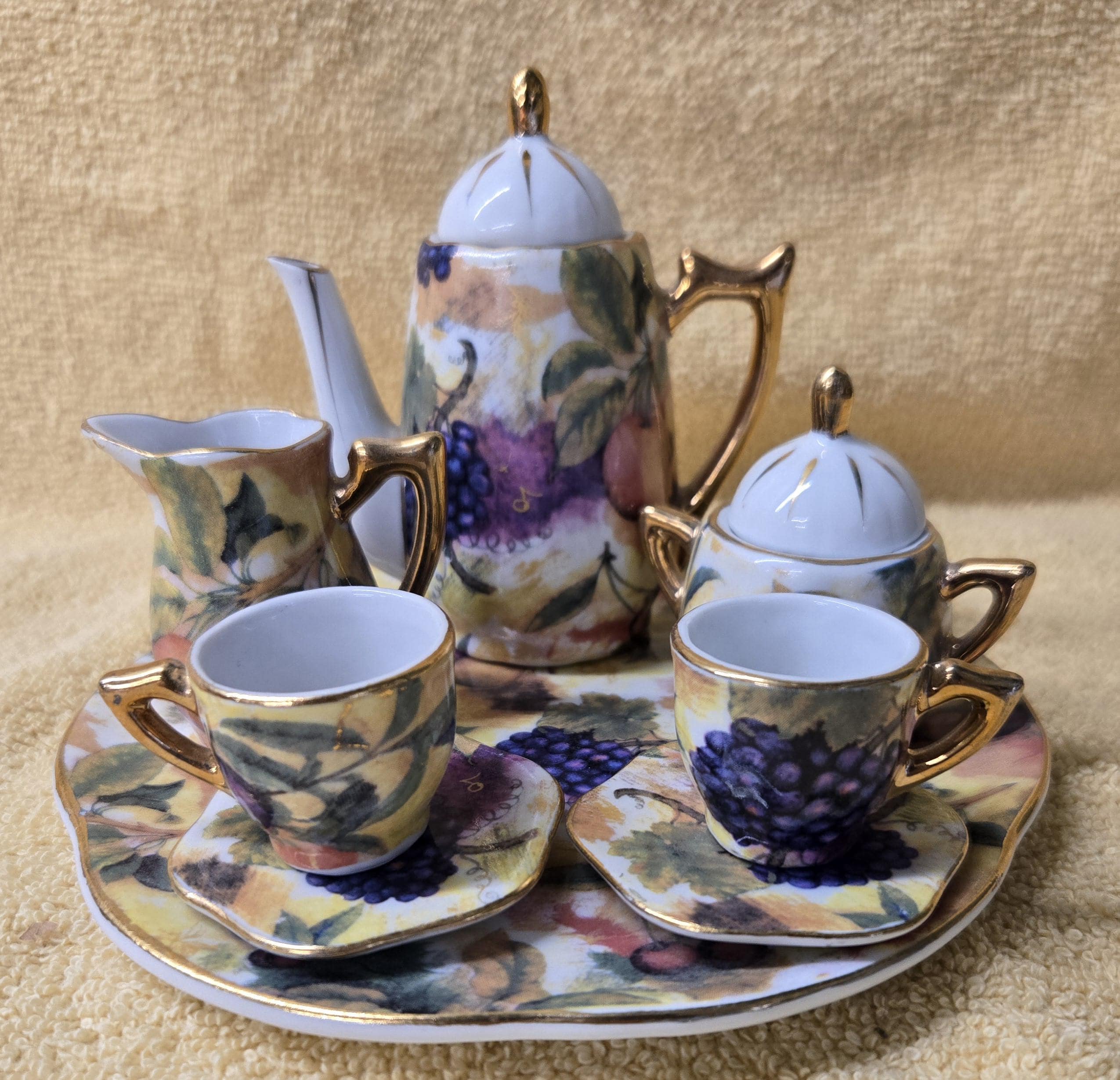 Catholic Tea Set Vintage Italian Fruit Motif Gold Accents Miniature 10 Piece Ceramic Tea ...