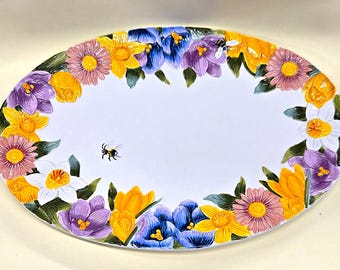 2007 Harry & David Spring Daffodil Jonquil Floral Raised Bee Platter 16 x 11