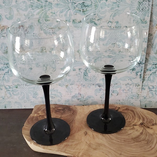 Cristal D’Arques Durand Domino Signature Black Wine Hock Rhine Glasses Set of 2