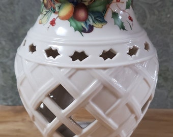 Lenox Holiday Tartan Christmas Wax Warmer Porcelain Candle Tart Holly Tea Light Vintage