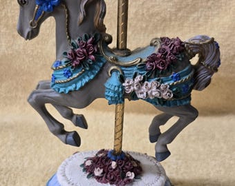 Heritage House Carousel Horse Melodies Fair Collection Unchained Melody Gray & Blue Vintage