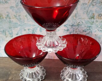 Vintage Set 3 Anchor Hocking Berwick Boopie Champagne Sherbet Glasses Ruby Red