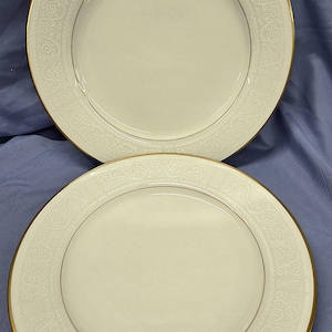 Set of 4 Noritake TULANE Ivory China Japan 7562 Salad Plates 8-3/8&quot; Gold Trim Vintage