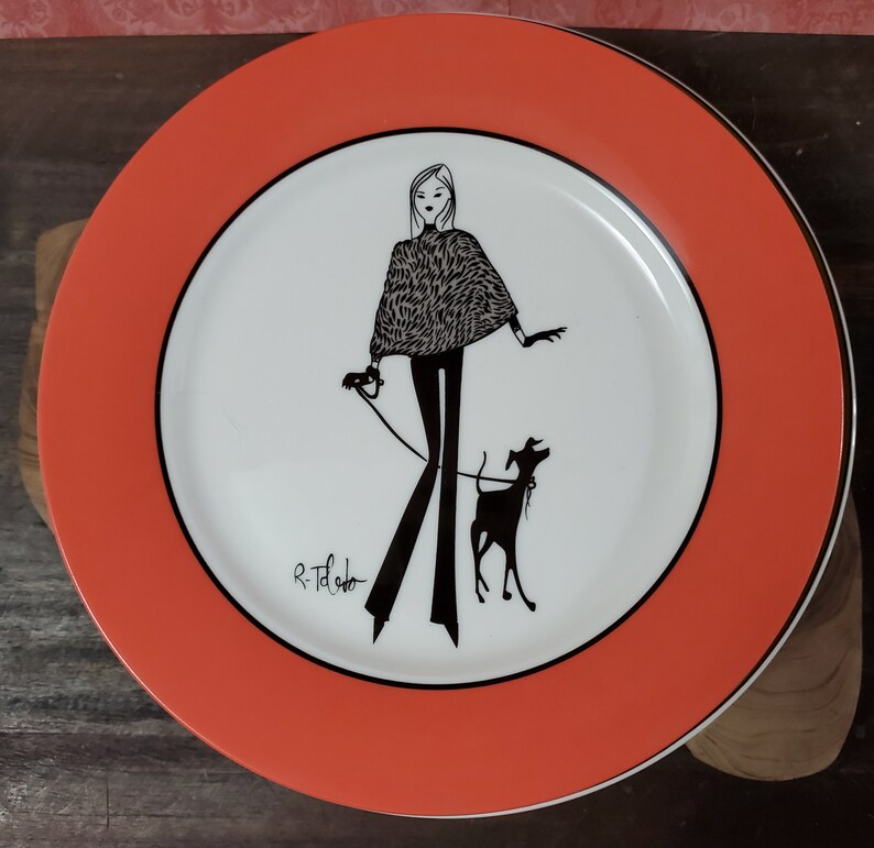 4 Nordstrom Ruben Toledo Salad Dessert Plate Fashion Limited Edition 2002 Dogs image 2