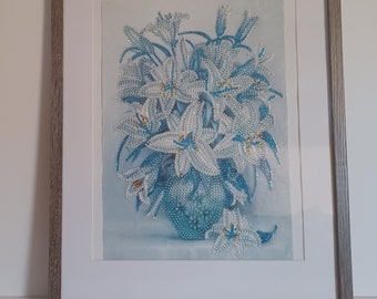 5D Diamond Art Flowers with a White frame 11X14