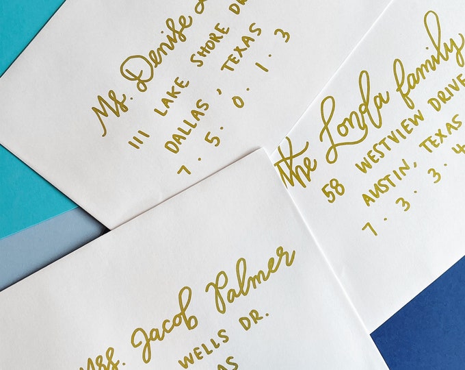 White Envelope Navy Address Calligraphy / Birthday Party Wedding Bridal ...