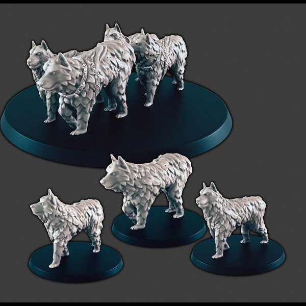 Schlittenhunde - DND mini - EC3D Wintertide, Winter Miniature | Tier | Kalt | 32mm | Schnee | Arktis | Pfadfinder | Wolf