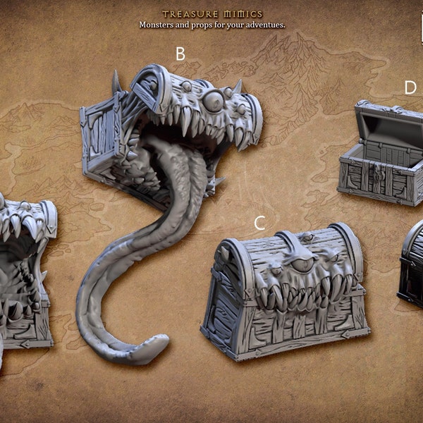 Treasures Chests and Mimics mini set - Artisan Guild | Mimic | Chest | Treasure | Monster | Fantasy | Trap | DnD | Pathfinder | Frostgrave