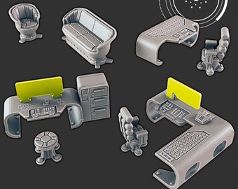Sci-fi Scenery - Office Furniture - EC3D Design, Infinity, Legion, Sci-fi, Cyberpunk, Starfinder, tabletop terrain, traveller, futuristic