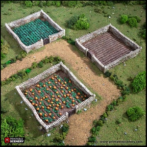 Farm Fields Set - King and Country, DnD, Pathfinder, 15mm, 28mm, 32mm, wargaming terrain, scenery D&D farm, crops, pumpkin, medieval village
