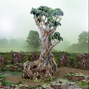 Árbol y choza gigantes del pantano - Los Pantanos Crepusculares de Printable Scenery, DnD, Wargaming, impresión 3D de alta calidad, escalas de 28 mm y 32 mm, D&D