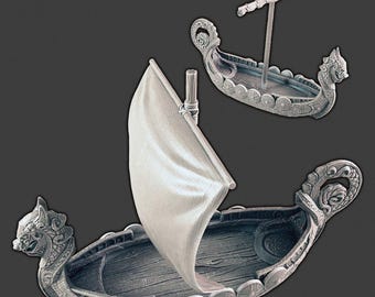 The Longship - Wilds of Wintertide - Heroes Hoard, DnD, Tabletop Terrain, Scatter Scenery, boat, ship, 32mm 28mm | Pathfinder 2E