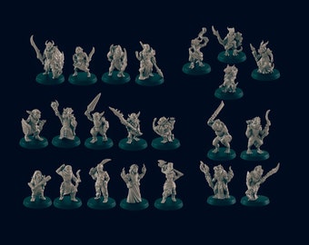 dnd essential Monster Mini Pack 2 - 22 Miniatures! - EC3D, Pathfinder 2E, Kobold, Orc, Gnoll, Bandit, Goblin | 32mm 28mm | TTRPG | Wargaming