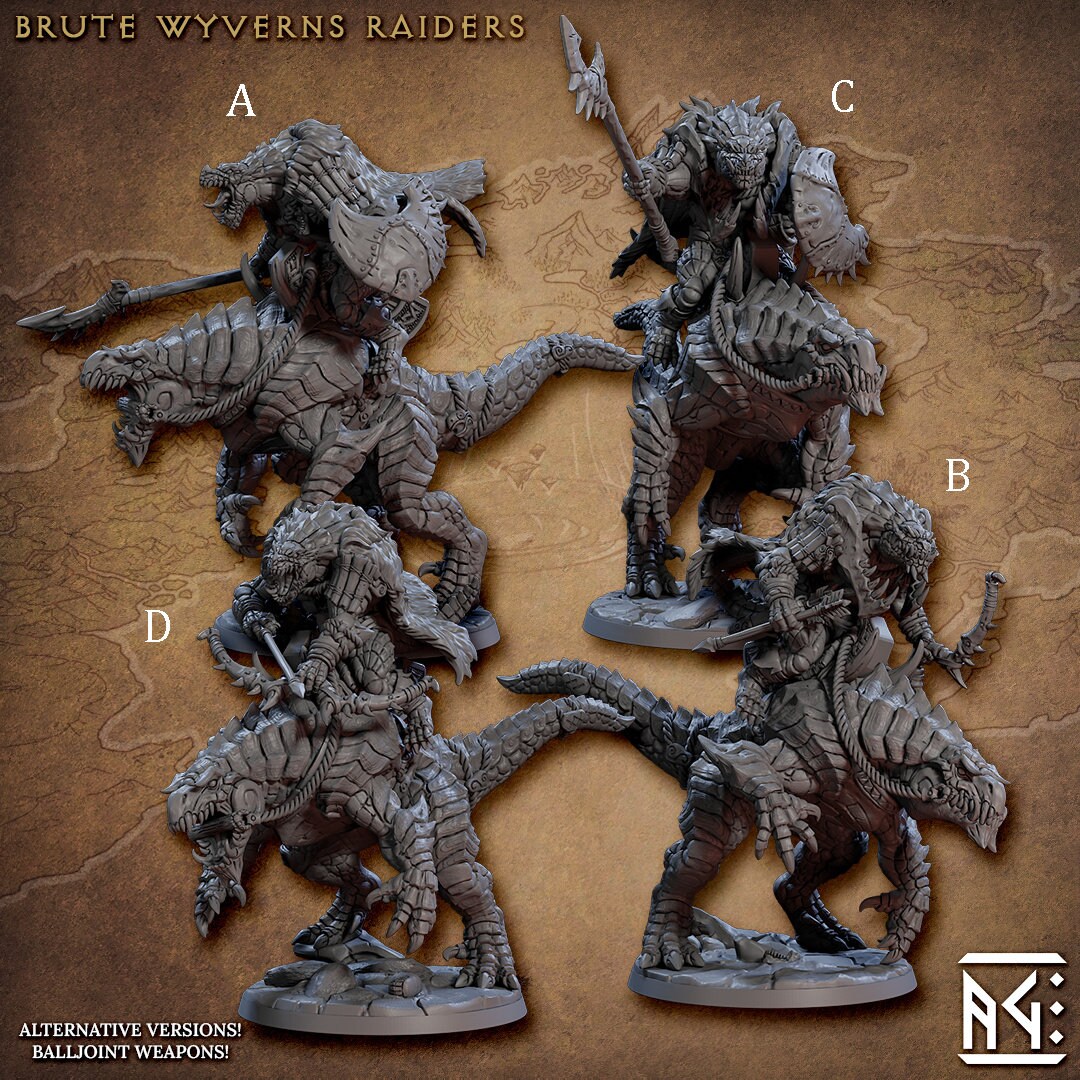 Brute Wyvern Riders - AG - Frostheart Lizardmen | Dnd Miniature