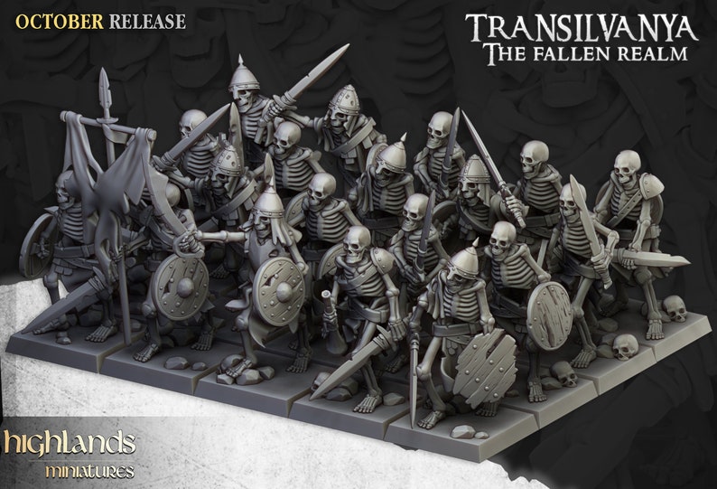 Skeleton Warrior Set Highland Miniature DnD Undead melee 32mm Pathfinder Graveyard TTRPG Wargaming Frostgrave zdjęcie 1