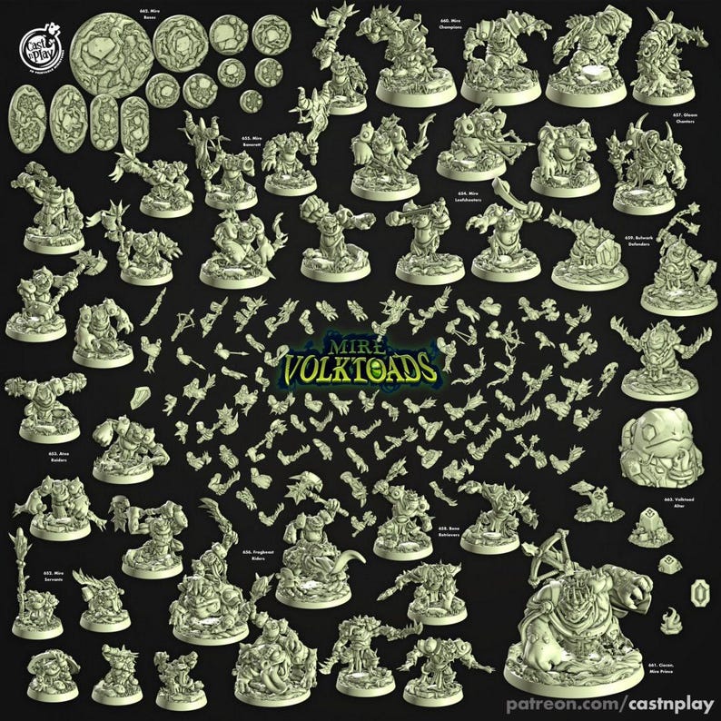 Mire Servants - Cast n Play Mire Volktoads | DnD-miniatuur | Beastmen | Pad | Kikker | Bullywug | Monster | Vijand | Melee | Klein afbeelding 2