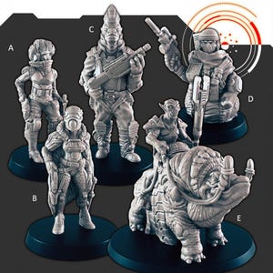 Sci-Fi Bounty Hunters mini set - EC3D | Legion | Cyberpunk | Starfinder | Scifi | Alien | Futuristic | Cybernetic | Human | Male | Female