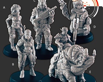 SF バウンティハンター ミニセット - EC3D | レギオン | サイバーパンク | スターファインダー | SF | エイリアン | 未来 | サイバネティック | 人間 | 男性 | 女性