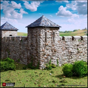 Norman Fort Walls - Corner Towers - King and Country, DnD, Pathfinder, 15mm, 28mm, 32mm, wargaming terrain, scatter scenery D&D castle