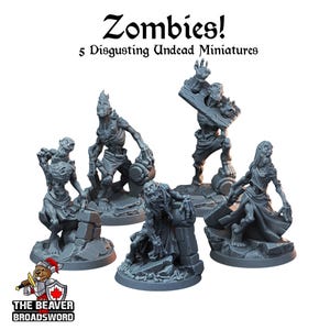 5 Zombie Miniature Pack - Arbiter Miniatures | DnD | Undead | Skeleton | Necromancer | Chef | 28mm 32mm | Pathfinder | Monster | Wargaming