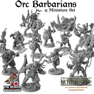 12 Orc Barbarian dnd mini set - Artisan Guild | Barbarian | Ranger| Fighter | Goblinoid, Pathfinder, TTRPG, Wargaming Monster, Pack, Bundle