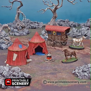 Traveller's Camp - Shadowfey Wilds, DnD 5E, Pathfinder 2E 15mm, 28mm, 32mm, wargaming terrain, scatter scenery, D&D bolt action