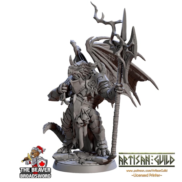 Miniatura del comandante Drakvarr de 28/32 mm - Gremio de Artesanos / Dragón / Dragonkin / Dragonborn / Luchador / Paladín / Clérigo / Pathfinder / Wargaming