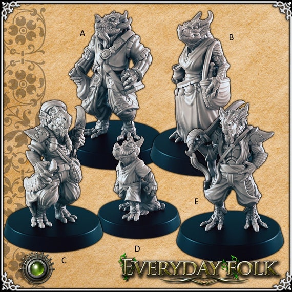 Dragonkin Commoners Mini Set for Dnd - EC3D | Townsfolk