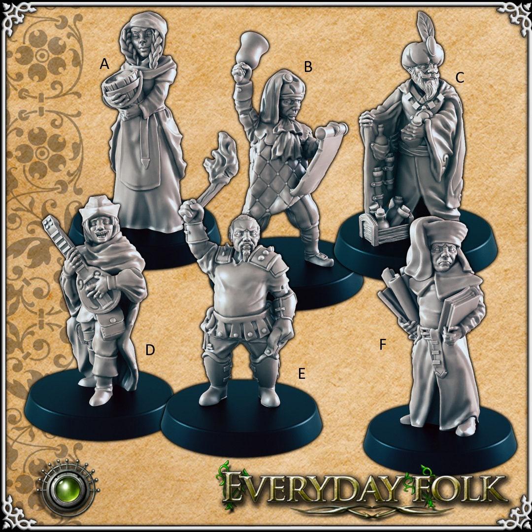 Human Commoners Set 2 mini set for DnD - EC3D | Townsfolk | Human | Male | Female | Commoner | Bard | 28mm 32mm | Pathfinder | Fantasy