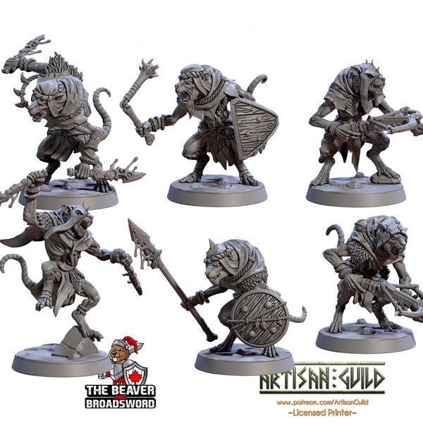 Sandfang Ratkins  28/32mm mini set - Artisan Guild | Animal | Rat | Mouse | Fighter | Ratfolk | Barbarian | Pathfinder | Wargaming | Rogue